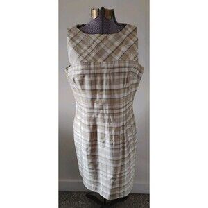 Vtg Ann Taylor 100% Silk Dress 90s Plaid Beige Green Lavender Preppy Sz 8